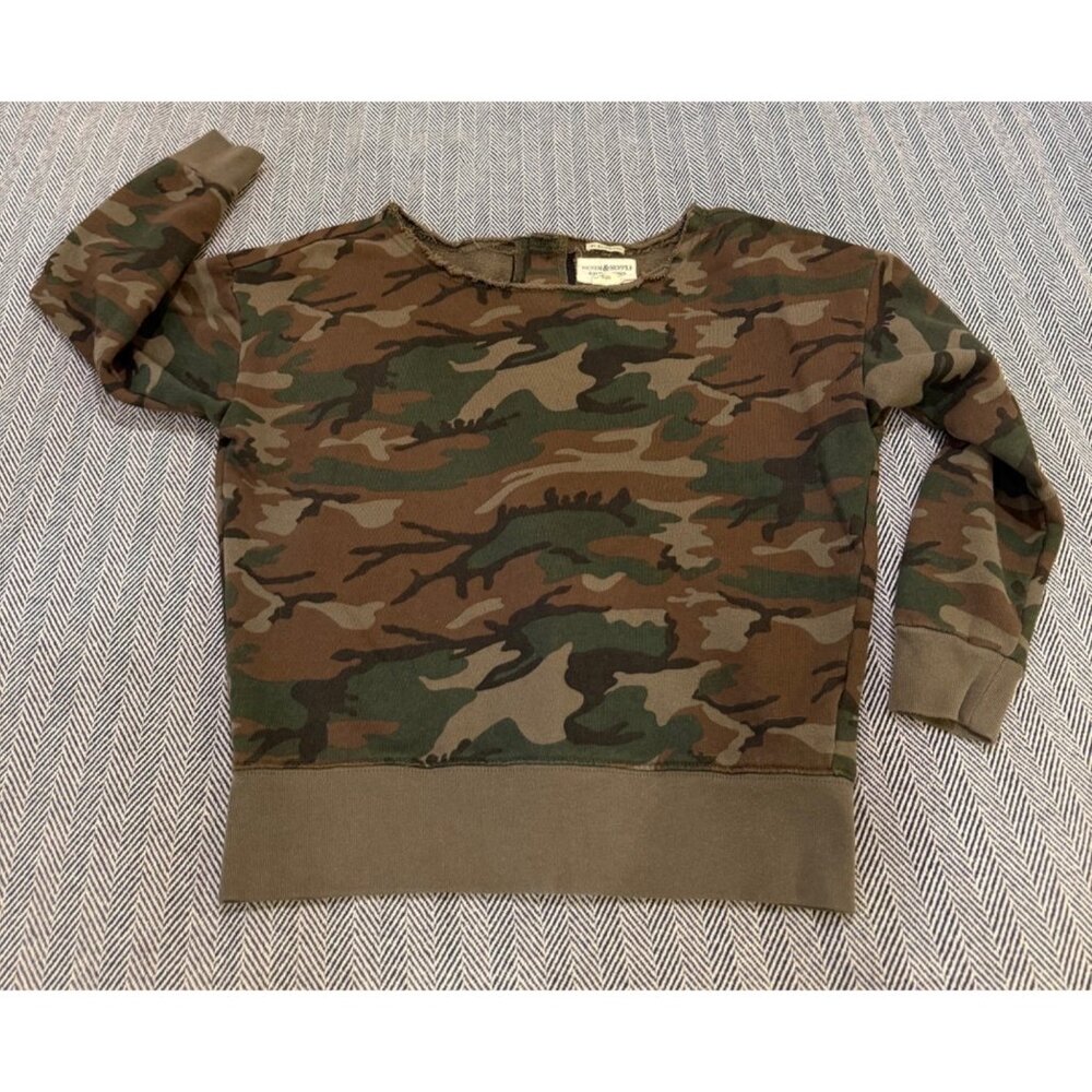 Camo Print RL Boyfriend Cotton Sweatshirt Ralph Lauren Button Back XS